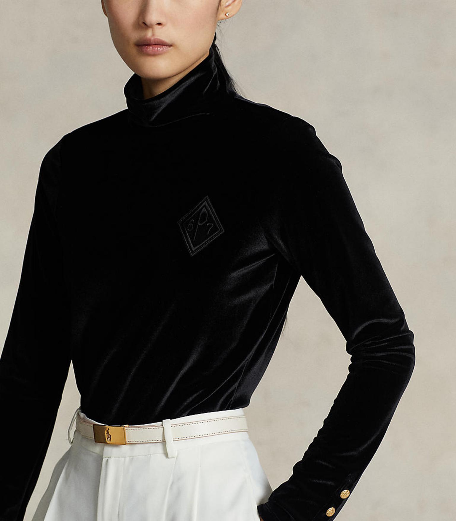 Polo ralph lauren - crest-patch stretch velvet turtleneck  - women